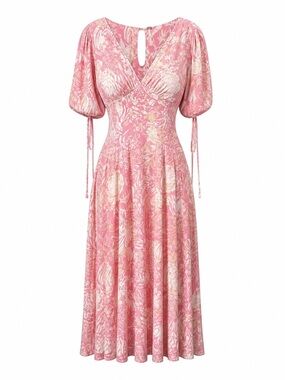 Free People Forever Always Midi Dress Ruffle Boho Romantic Flowy Pink Sz 10